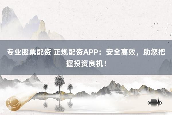 专业股票配资 正规配资APP：安全高效，助您把握投资良机！