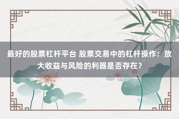 最好的股票杠杆平台 股票交易中的杠杆操作:放大收益与风险的利器是否存在?