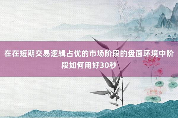 在在短期交易逻辑占优的市场阶段的盘面环境中阶段如何用好30秒