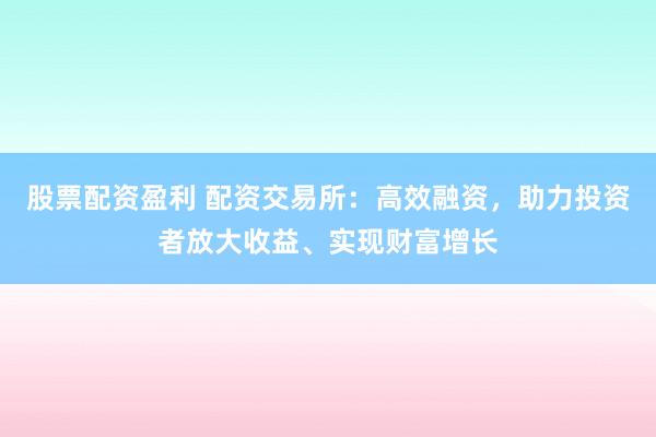 股票配资盈利 配资交易所：高效融资，助力投资者放大收益、实现财富增长