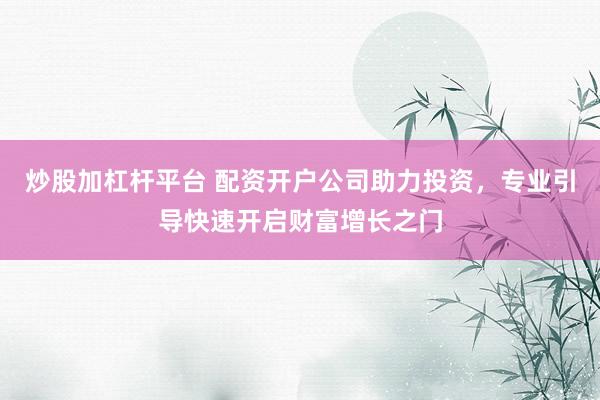 炒股加杠杆平台 配资开户公司助力投资，专业引导快速开启财富增长之门